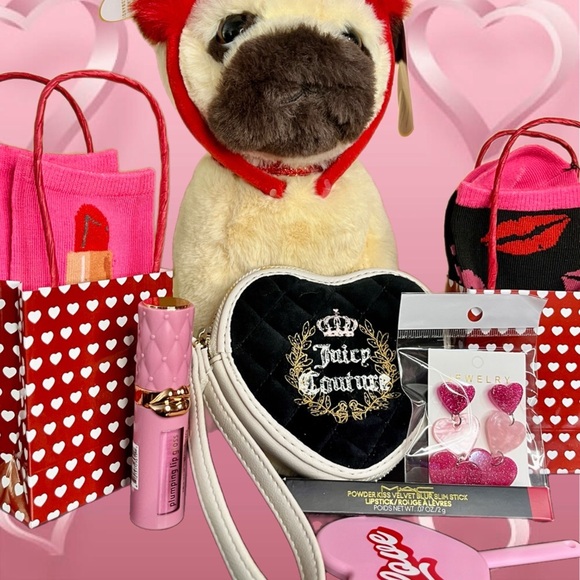 Valentine Pug Bundle 9 Items  w/Juicy Heart Bag and Accessories NEW - Picture 4 of 4